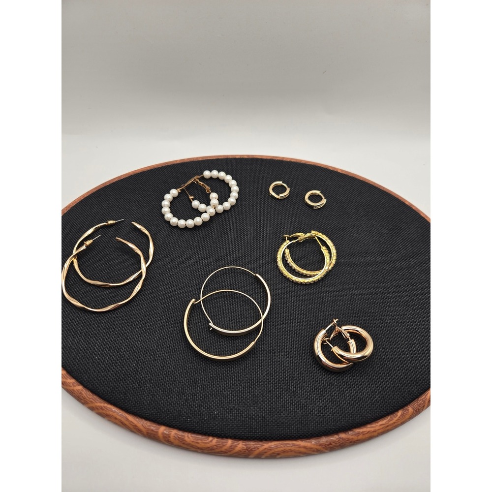 Gold Tone Hoop Earring Set 6 Pairs Faux Pearl Rhinestone Twisted Huggie Bundle